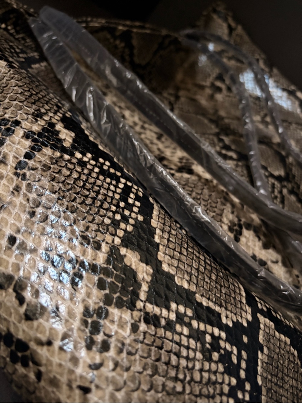 Snake-Print Tote Bag in Black and Cream - Picture 6 of 7